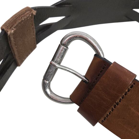 Gap Leather Belt Vintage Brown Canvas Wide Sturdy Rugged Textured Cutouts Medium - Picture 5 of 15